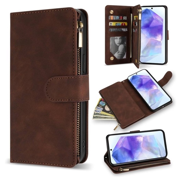 ZZXX CASE SLIM CREATIVE CASE SAMSUNG GALAXY A55 5G CASE WALLET BROWN COFFEE - Picture 1 of 8